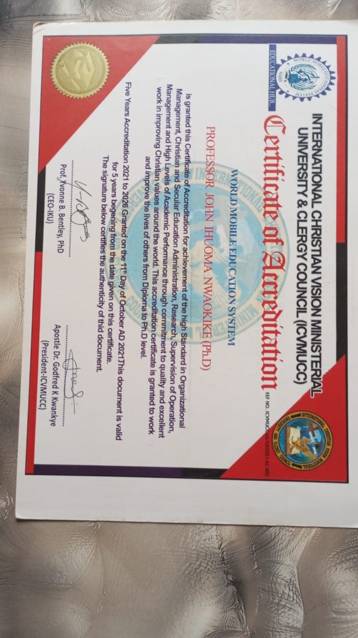 International Christian Vision Ministerial University & Clergy Council (ICVMUCC)